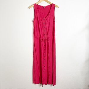 J Jill Maxi Dress Red Button Front Tie Waist Size Medium